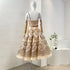 Elegant Floral Print Linen Silk Cut Out Strapless Midi Dress for Women